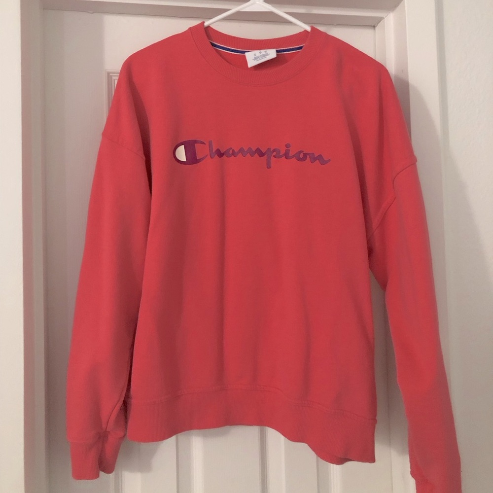 Champion Red Crew Neck Sweater with Ribbed Cuffs
